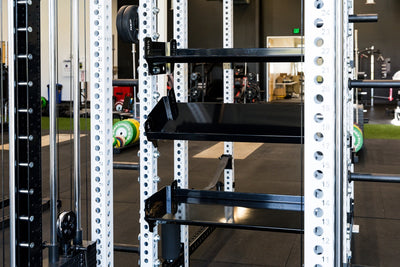 Empty REP Fitness 41in Dumbbell & Kettlebell Shelf installed on a 5000 Series rack