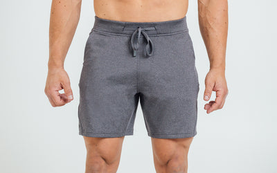 The REP Fitness Men's Attis Shorts in Heather Cool Gray on body