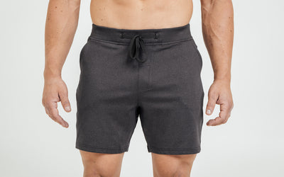 The REP Fitness Men's Versa Shorts in Heather Black on body