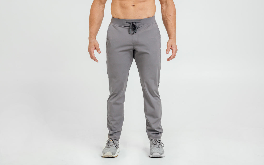 The REP Fitness Men's Felix Pants in Cool Gray on body