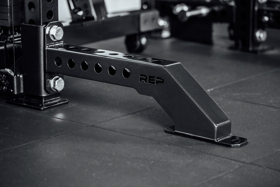 Close-up of Front Foot Extension Pair 2.0 with REP branding
