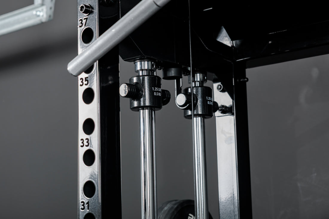 Close-up of the drop-down add-on weights on the REP Fitness Altitude™ Power Rack Cable Attachment