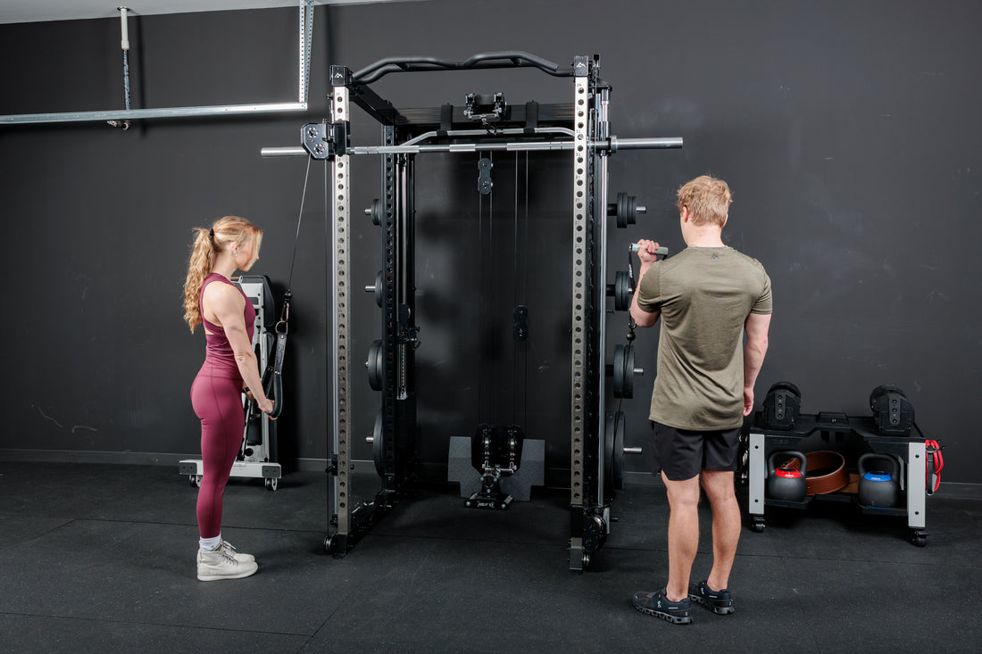 Two athletes using the REP Fitness Altitude™ Cable Machine Attachment at the same time