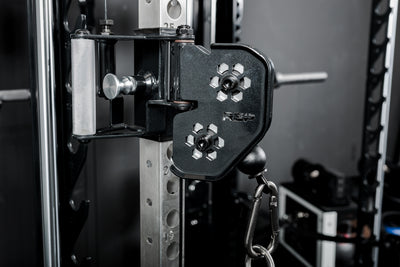 Close-up of the trolleys on the REP Fitness Altitude™ Power Rack Cable Attachment