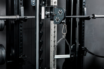 Close-up of the D-Handle attachment on the REP Fitness Altitude™ Power Rack Cable Attachment