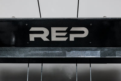Shot of the REP Fitness Altitude™ Power Rack Logo Plate Crossmember