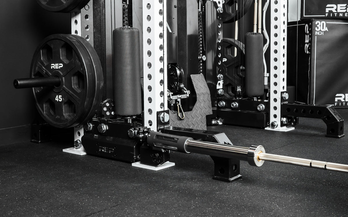 The Rack Mounted REP® x Kleva Built® Adroit Landmine installed on a REP 5000 series Front Foot Extension