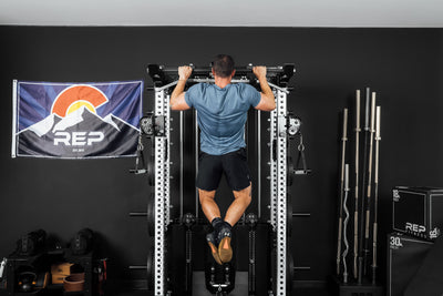Close-Up of  Pull-Ups being performed on Ares 2.0 4-Post Pull-Up Bar and Pull-Up Bar Extension Brackets 