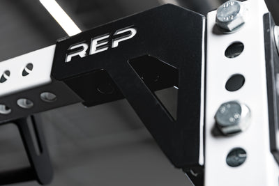 Close-up of the REP Fitness Rack Crossmember Connectors installed to a PR-5000 upright