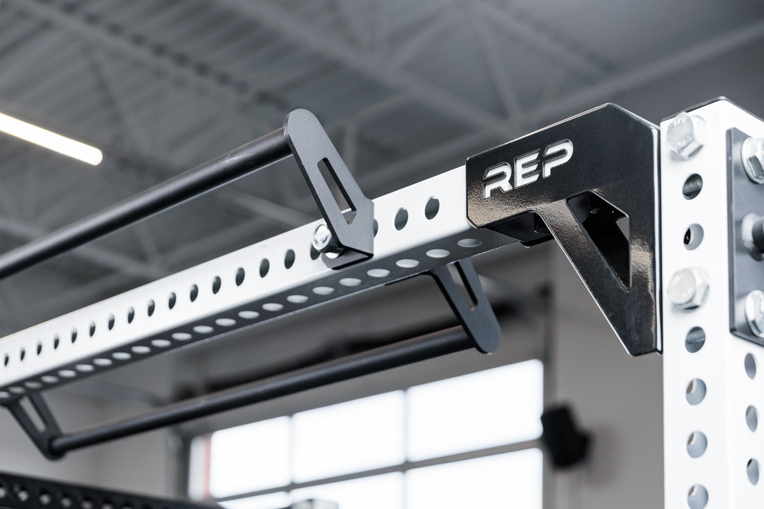 The REP Fitness Rack Crossmember Connectors installed between two PR-5000 racks