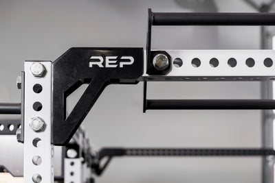 The REP Fitness Rack Crossmember Connectors with pull-up bars installed