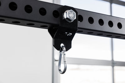 The REP Fitness Rack Crossmember Connectors with a shackle installed