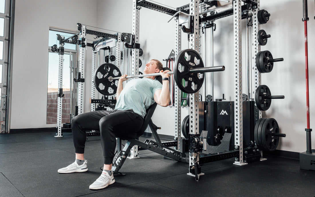 incline barbell bench press on bench with ares cable machine and pr-5000