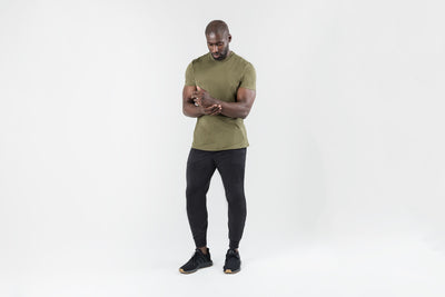 The REP Fitness Men's Apollo Joggers in Heather Black front, lifestyle front-facing