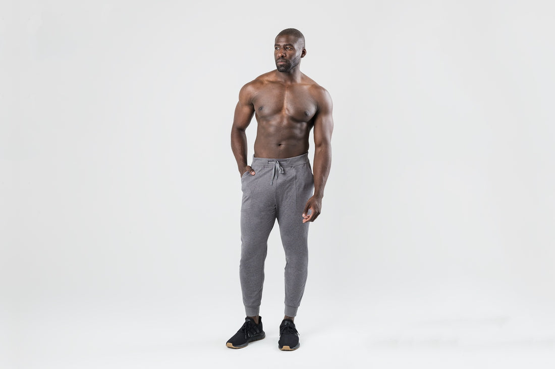 The REP Fitness Men's Apollo Joggers in Heather Cool Gray front, full body