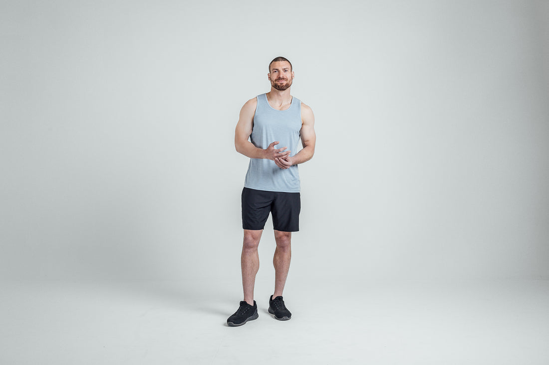 The REP Fitness Men's Sigmatech Tank Top in Heather Dusty Blue front