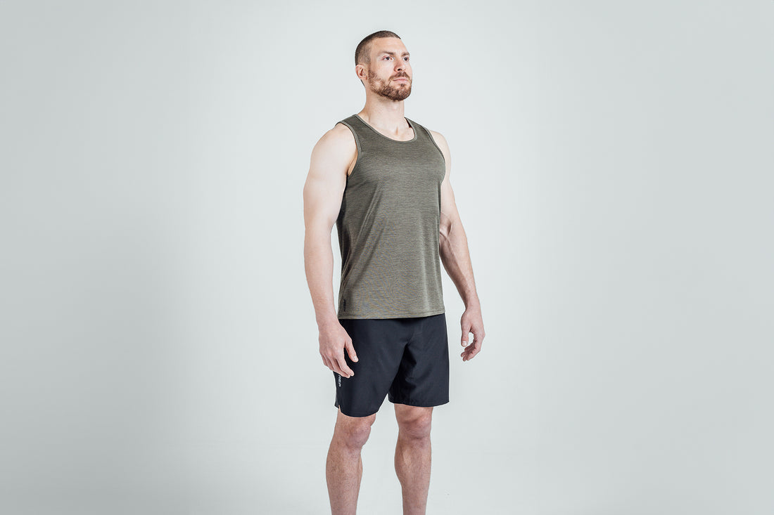 The REP Fitness Men's Sigmatech Tank Top in Heather Olive front