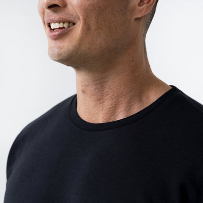 The REP Fitness Men's Magnis Heavyweight T-Shirt in Black front neck detail