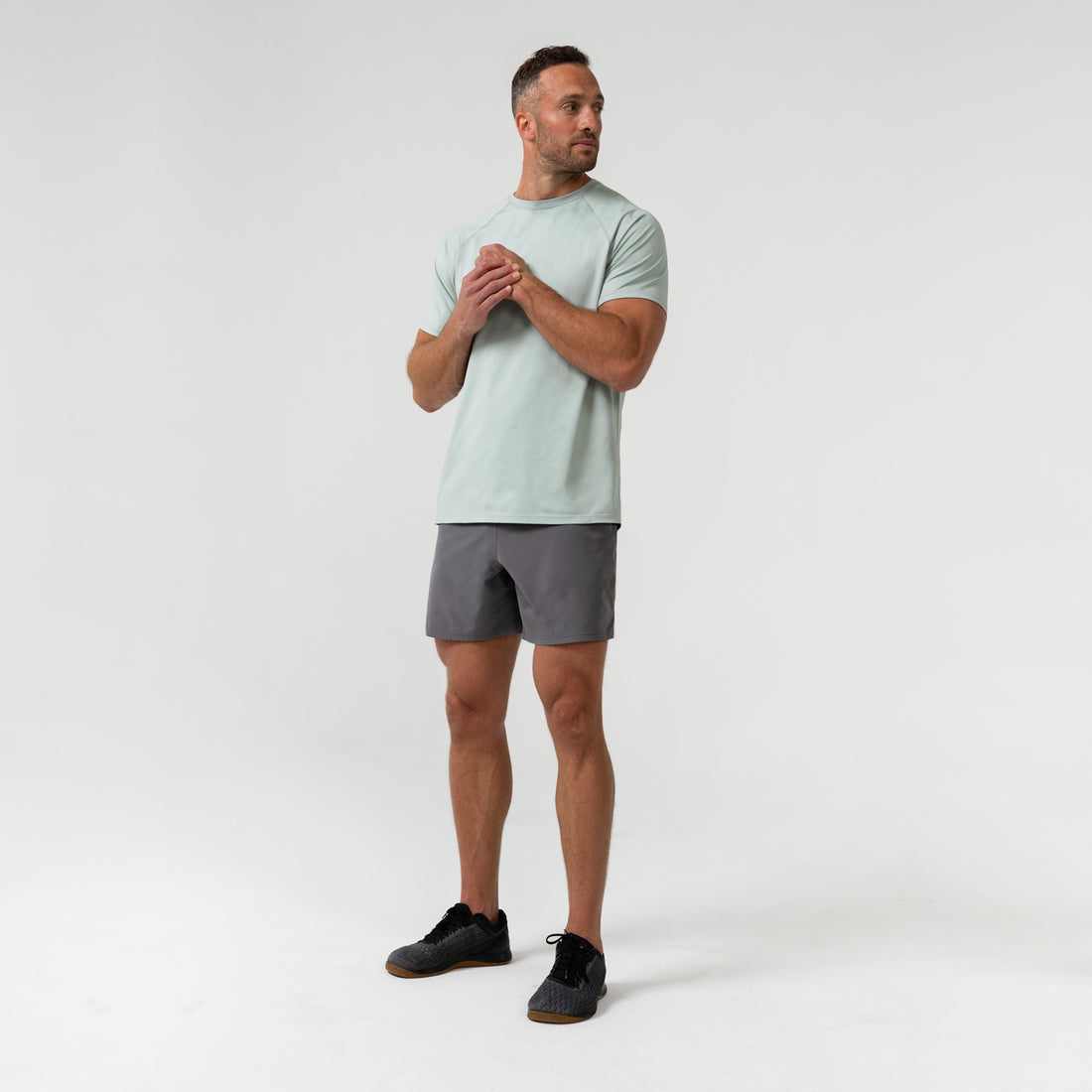 The REP Fitness Men's Aerix Tee in Heather Aqua Gray front