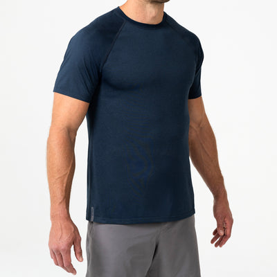 The REP Fitness Men's Aerix Tee in Heather Navy front