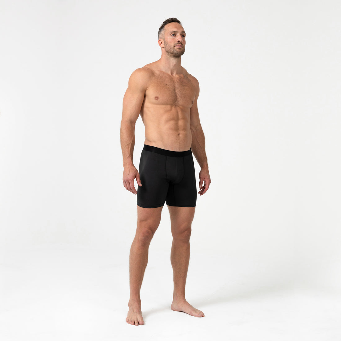 The REP Fitness Men's Foris Boxer Brief in Heather Black front, full body