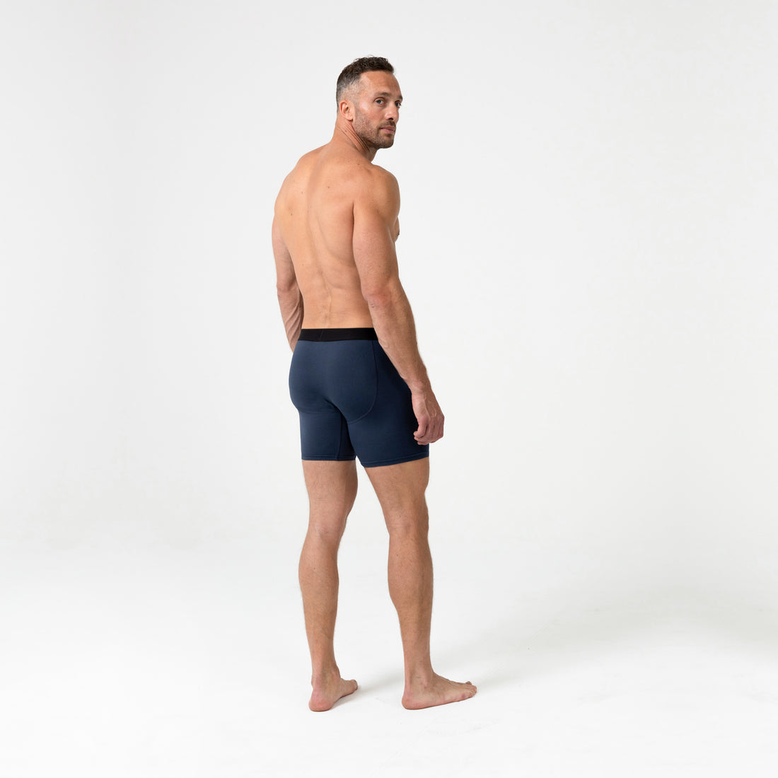 The REP Fitness Men's Foris Boxer Brief in Heather Navy back, full body