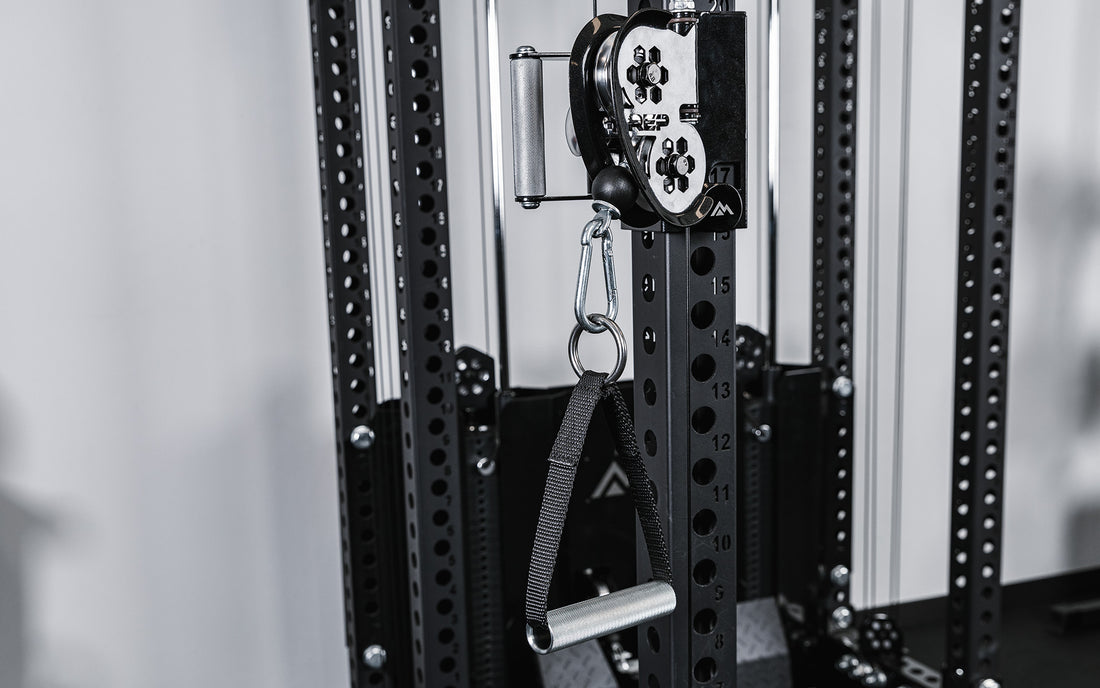 REP Fitness PR-5000 Rack with an Ares 2.0 cable attachment and Matte Black Uprights