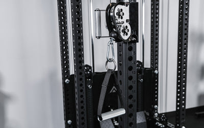 REP Fitness PR-5000 Rack with an Ares 2.0 cable attachment and Matte Black Uprights