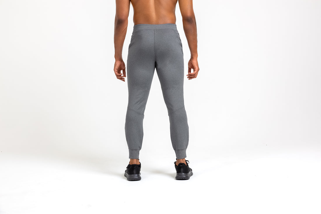 The REP Fitness Men's Attis Joggers in Heather Cool Gray back