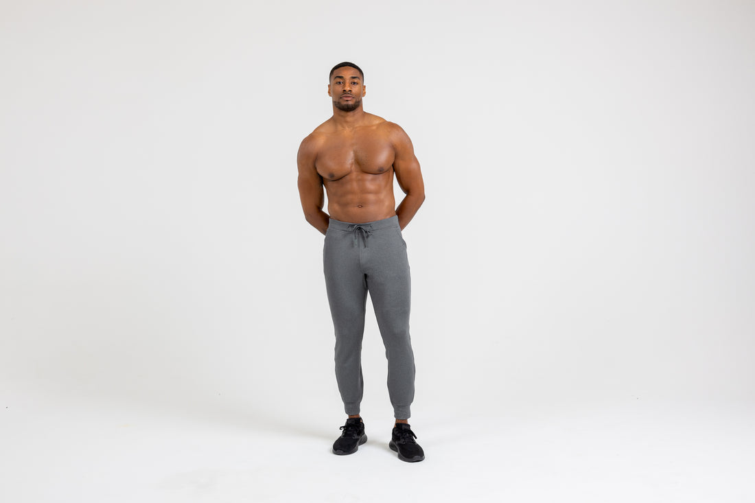 The REP Fitness Men's Attis Joggers in Heather Cool Gray front