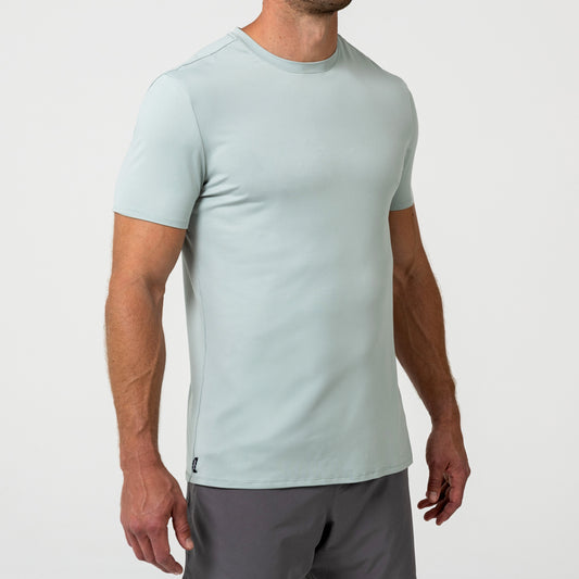 The REP Fitness Men's Delta Shirt in Aqua Gray front, cropped close-up