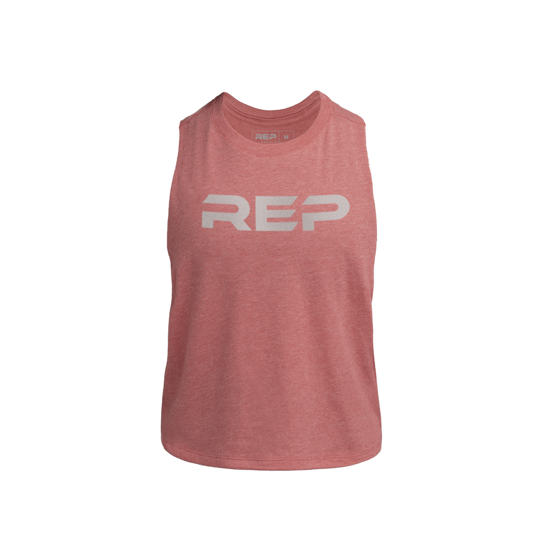 The REP Fitness Women's Daily Driver Cropped Dual-Blend Tank in Heather Mauve/Silver front