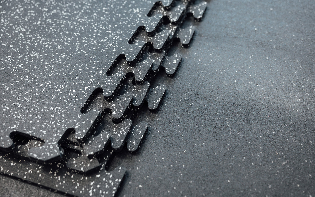 Grey Fleck Rubber Flooring Stacked Together