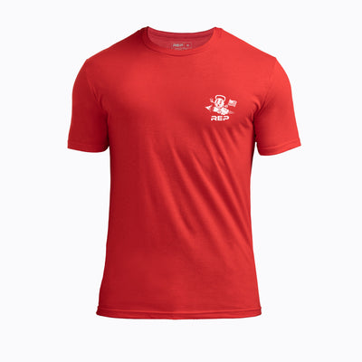 The REP Fitness Men's Liberty Bell Tri-Blend Crew T-Shirt in Heather Red/White front