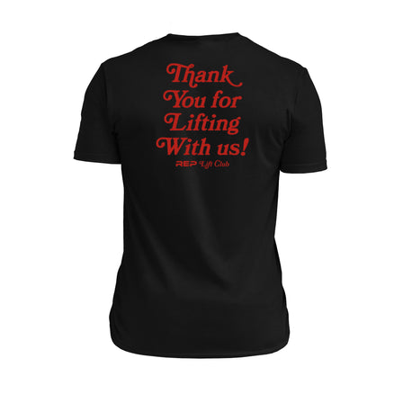 The REP Fitness Lift Club Tri-Blend Crew T-Shirt in Heather Black/Red back