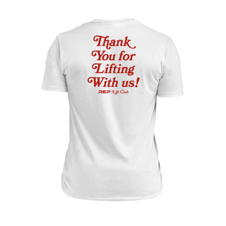 The REP Fitness Lift Club Tri-Blend Crew T-Shirt in White/Red back