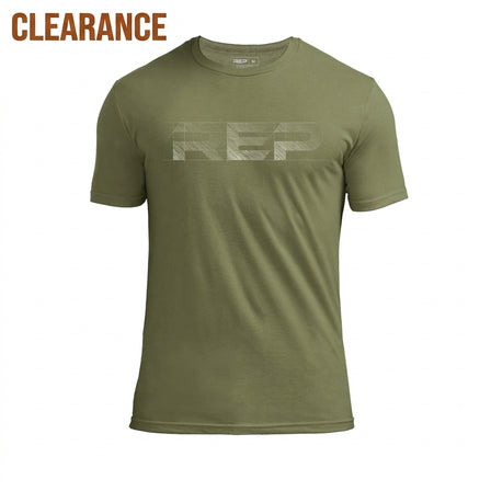 The REP Fitness Men's Blueprint Tri-Blend Crew T-shirt in Heather Olive/White in Clearance