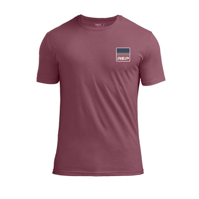 The REP Fitness Rise Tri-Blend Crew T-Shirt in Heather Maroon/Blue front, flat shot