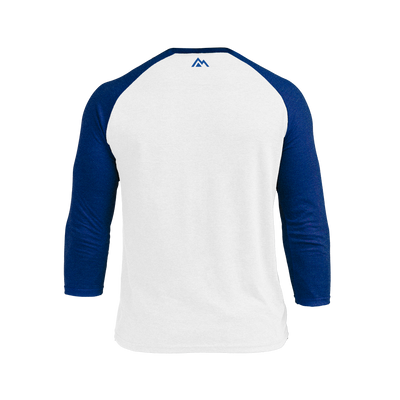 The REP Fitness Men's Daily Driver ¾ Sleeve Tri-Blend Crew T-Shirt in White/Royal back
