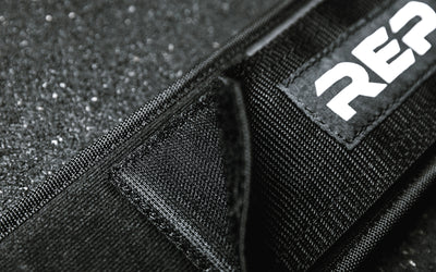 Close-up view of the hook-and-loop fastener on the REP Nylon Lifting Belt.