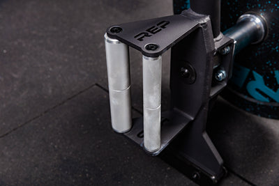 Close-up of Fixed Open Trap Bar hybrid handles with REP logo