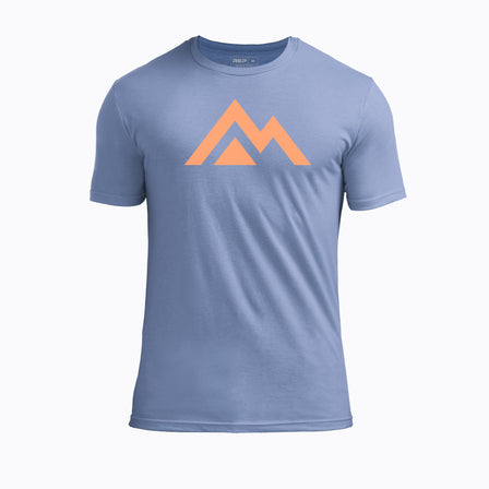 The REP Fitness Icon Tri-Blend Crew T-Shirt in Heather Blue/Orange front