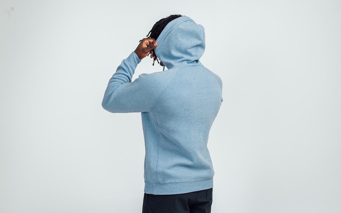 The REP Fitness Unisex Zip Hoodie in Heather Light Blue/Silver on body