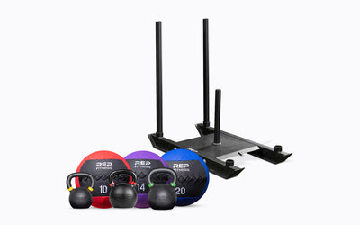 Ryan Kent's Hybrid Training Product Bundle with REP Fitness Kettlebells, Medicine Balls, and 4-Post Push Pull Sled