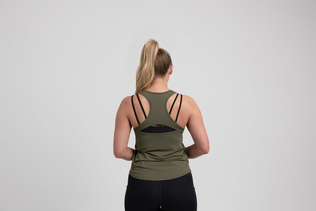 The REP Fitness Women's Clio Tank Top in Olive back