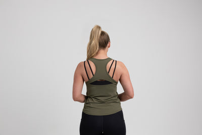 The REP Fitness Women's Clio Tank Top in Olive back
