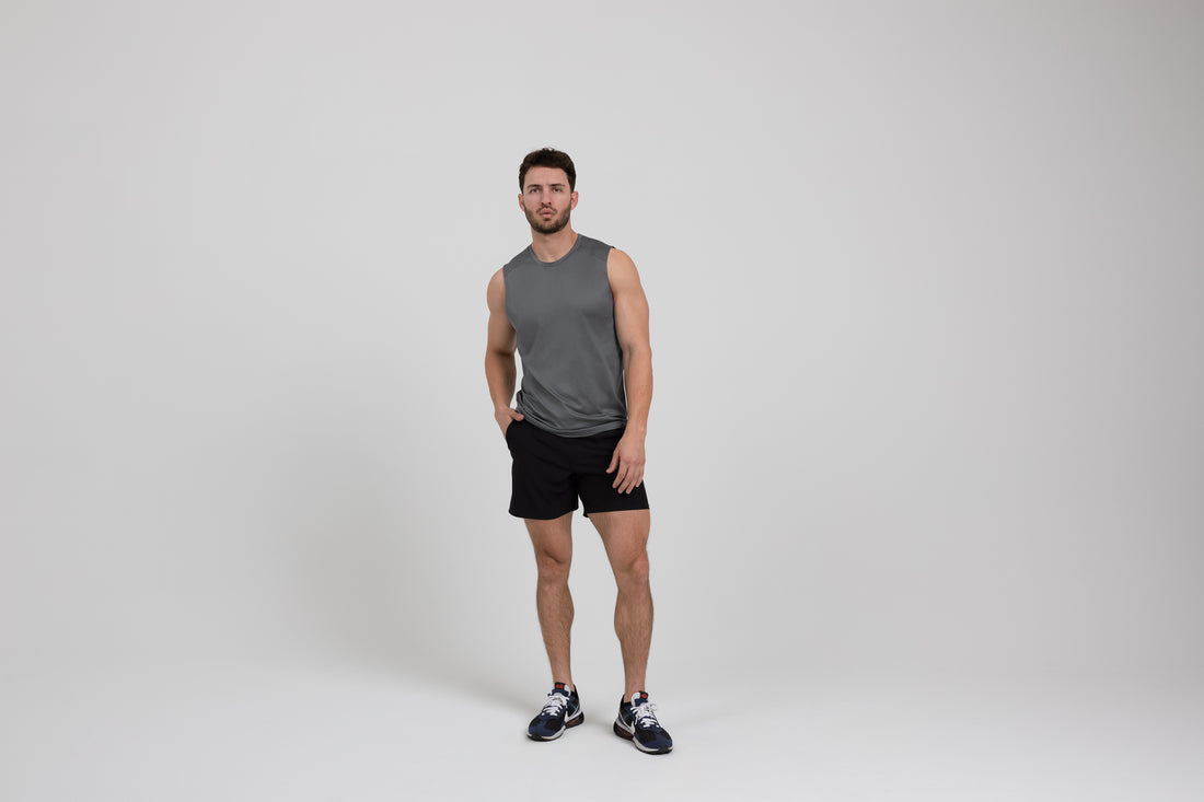 The REP Fitness Men's Solis Muscle Tee in Cool Gray front