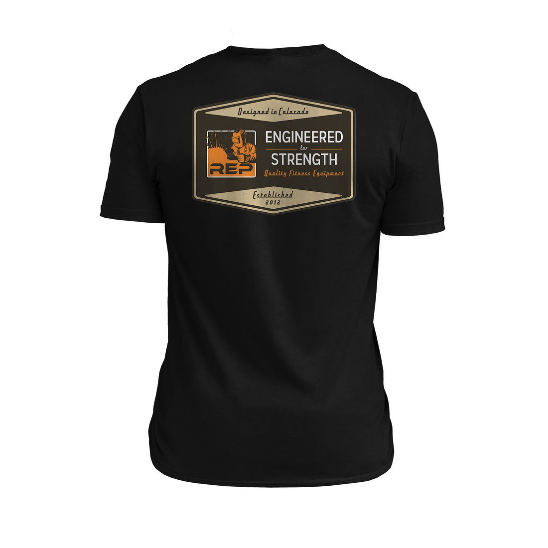 The REP Fitness Men's Engineered Tri-Blend Crew T-Shirt in Heather Black/Tan back