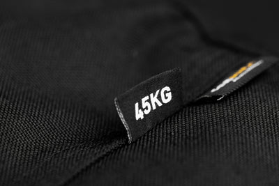 Black label with '45KG' on a black background