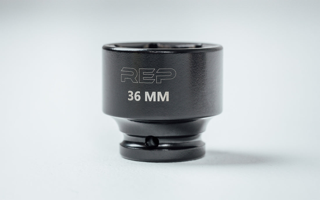 Studio shot of the front of REP's 36mm Rack Socket for installing 5000 Series Power Rack